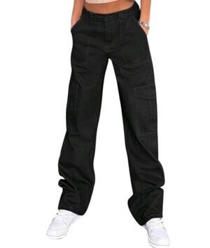 Lepunuo Cargo Pants Women High Rise Grunge 90s Baggy Stretchy Wide Leg Med